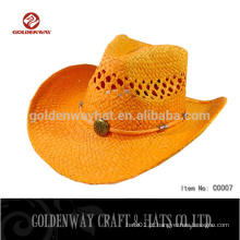 Fornecedor Atacado Western Cowboy Lala grass Chapéus de palha Cor laranja